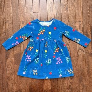 Hanna Andersson Girls 3T Blue Floral & Apple Long-Sleeve Dress
